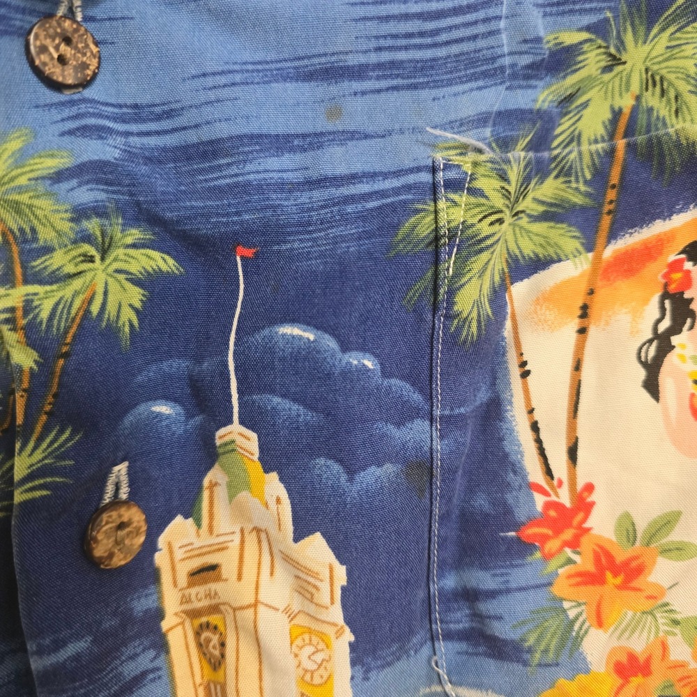 Polo Ralph Lauren Vintage Camp Shirt Mens Large Blue Hawaiian Hula Viscose Aloha - Picture 5 of 7